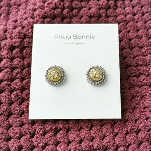 Alicia Bonnie Brilliance Blossoms Gold Silver White Crystal Stud Earrings NEW WI